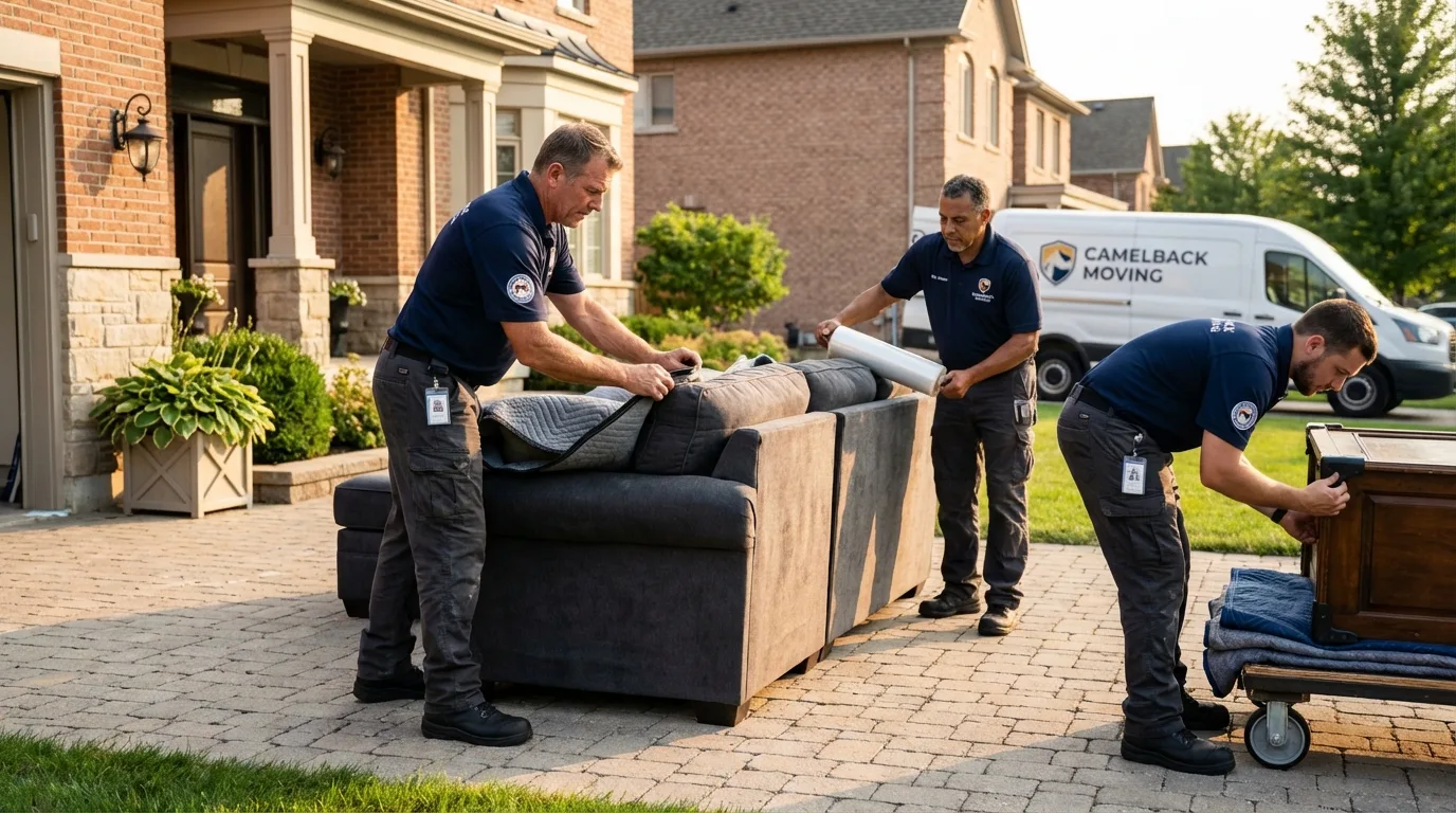 Large estate moving crew wrapping furniture in Caldwell, NJ