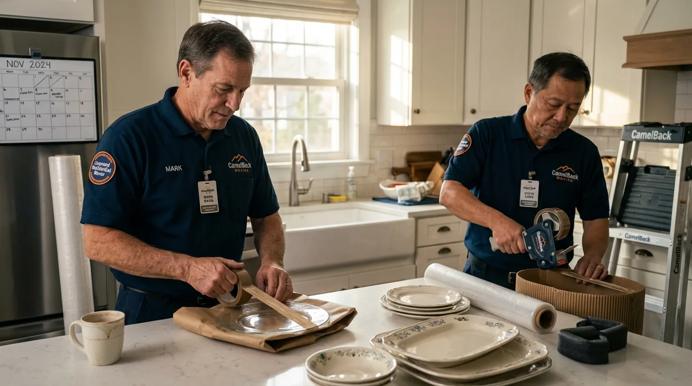 Professional crew packing kitchen dishware in Caldwell, NJ